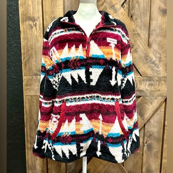 EUC Hooey Brand Aztec Patterned Fleece Pullover Top Sz L - Picture 3 of 16